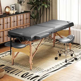 Marquesa de Massagem Dobrável Portátil com Altura Ajustável Apoio de Cabeça Apoios de Braço Acolchoados 215x60x64-89 cm Cinza