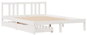 Cama sem colchão 150x200 cm madeira de pinho maciça branco