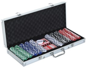 HOMCOM Mala Poker 500 Fichas Profissional Jogo Cartas Casino Multicor 55,5x22x6,5cm | Aosom Portugal