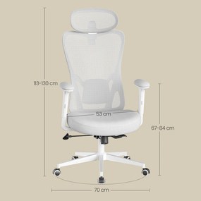 Cadeira de escritório com apoio lombar e apoio para a cabeça ajustáveis 70 x 70 x (113-130) cm Cinza