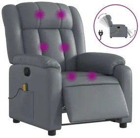 Poltrona de Massagens, Reclinável e Elétrica - Couro Artificial - Cinz