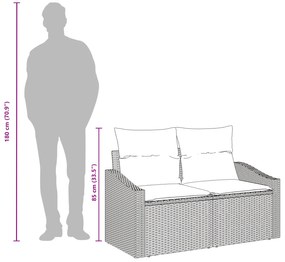 Sofá de Jardim 2 Lugares com Almofadas Preto em Rattan Sintético
