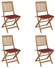 vidaXL Cadeiras de jardim dobráveis c/ almofadões 4 pcs acácia maciça
