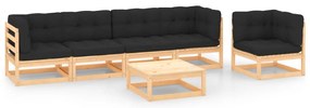 6 pcs conjunto lounge de jardim c/ almofadões pinho maciço