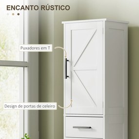 Coluna de Casa de Banho com 2 Prateleiras Ajustáveis Armário Alto de Casa de Banho Estreito Estilo Rústico 40x30x170 cm Branco