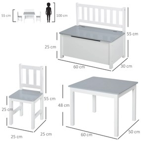 HOMCOM Conjunto Infantil de Mesa 2 Cadeiras e Banco com Armazenamento