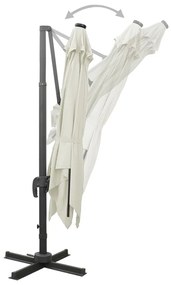 Guarda-sol jardim cantilever c/ poste e luzes LED 300 cm areia