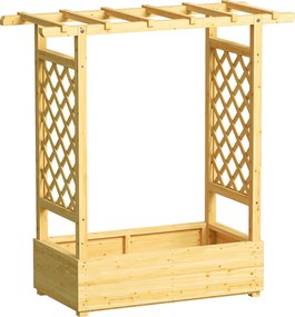 Outsunny Jardineira elevada com treliça lateral e superior, vaso com furos de drenagem, 110x44x113cm, madeira natural | Aosom Portugal