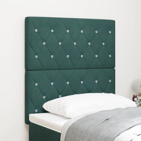 Cabeceira vidaXL com Botão de Cristal Estofada Verde Escura 80 cm Velu