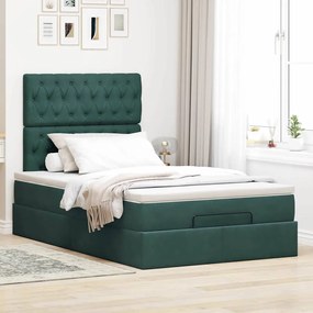 Estrutura de cama otomana com colchões verde escuro veludo