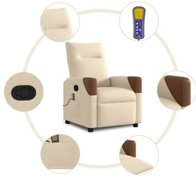 Poltrona de massagens reclinável tecido cor creme