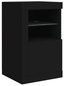 Armário de apoio com luzes LED derivados de madeira preto