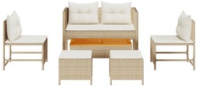 Conjunto de Sofá para Exterior Bege e Creme Rattan e Tecido Médio