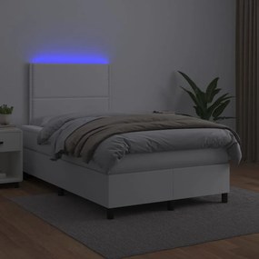 Cama box spring c/colchão/LED 120x200cm couro artificial branco