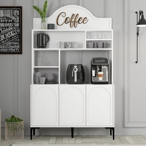 Armário Alto de Cozinha "Coffee" - 200x120x35 cm - Branco e Preto - De