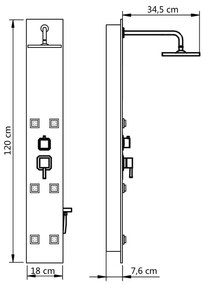 Coluna de duche em vidro 18x42,1x120 cm preto