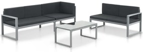 vidaXL Conjunto lounge p/ jardim com almofadas 3 pcs alumínio preto