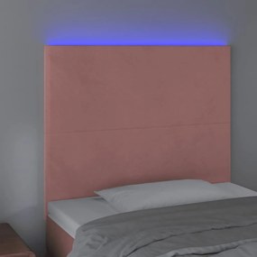 Cabeceira de cama c/ luzes LED veludo 90x5x118/128 cm rosa