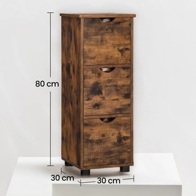 Armário de arrumação multifuncional com 3 gavetas 30 x 30 x 80 cm castanho rústico
