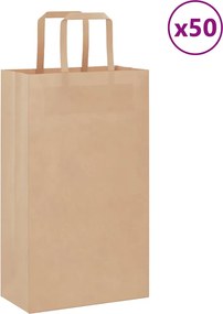 vidaXL Sacos de papel 50 unid com alças castanho 21x11x36 cm