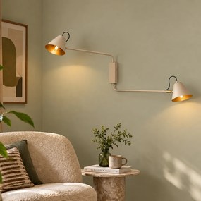 Candeeiro de Parede Moderno Taupe com Interior Dourado Ajustável 2 Luzes - Lune