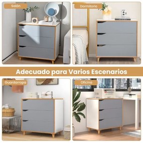Cómoda de 3 gavetas Mesas de cabeceira com pegas integradas Dispositivo anti-inclinação para corredor de entrada Quarto 75 x 42 x 75 cm Cinzento