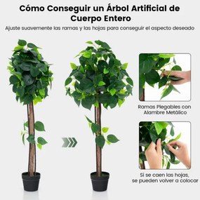 Árvore artificial de 114 cm com tronco de madeira Folhas de hortênsia realistas Vides para escritório verde