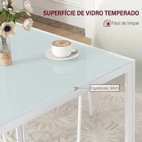 Mesa de Jantar em Vidro 75x75x75 cm, Quadrada para 4 Pessoas com Pés Metálicos (CADEIRAS NÃO INCLUIDAS), Branco