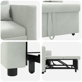 Sofá-cama conversível 3 em 1 Veludo Cinza Claro