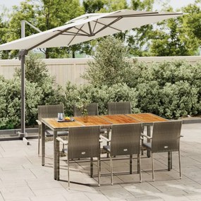vidaXL 7 pcs conjunto de jantar p/ jardim c/ almofadões vime PE cinza
