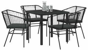 Conjunto de jantar de jardim com 5 peças e almofadas pretas em rattan