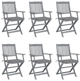 vidaXL Cadeiras exterior dobráveis c/ almofadões 6 pcs acácia maciça