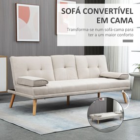 Sofá Cama 3 Lugares com Encosto Ajustável Apoio para os Braços Desmontável e 2 Suportes para Copos 181x77x78 cm Bege