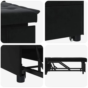 Sofá Cama 3 em 1 Retrátil Veludo Preto