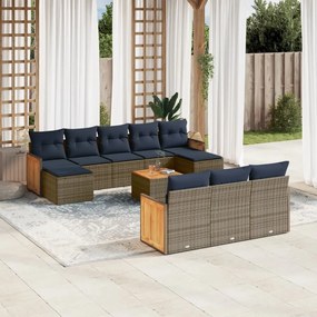 vidaXL 11 pcs conjunto sofás de jardim c/ almofadões vime PE cinzento