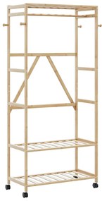 vidaXL Cabide com prateleiras e rodas 90x40x179,5 cm bambu