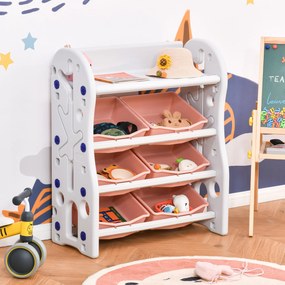 HOMCOM Estante Infantil de Brinquedos Organizador de Brinquedos para Crianças com 6 Caixas para Habitação Sala de Jogos Creche 76x36x92cm Coral e Branco