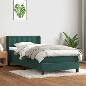vidaXL Cama com molas/colchão 90x220 cm veludo verde-escuro