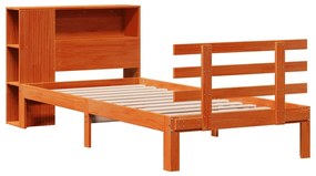 Cama com estante sem colchão 90x200cm pinho maciço castanho-mel