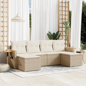 vidaXL 6 pcs conjunto de sofás p/ jardim com almofadões vime PE bege