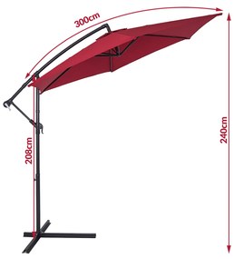 Guarda-sol cantilever em alumínio inoxidável Ø300cm Proteção UV 50+ vermelho