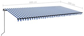 Toldo retrátil manual com LED 600x300 cm azul e branco