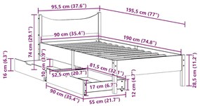 Estrutura de cama com gavetas 90x190 cm pinho maciço branco