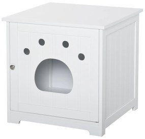 Casa para Gatos de Madeira Caixa de Areia para Gatos com Porta e Entrada em Forma de Garra para Descansar 48x51x51cm Branco