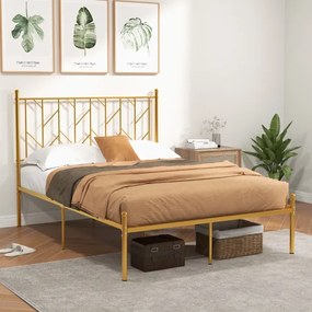 Estrutura de cama de plataforma metálica com cabeceira e base de colchão silenciosa 197 x 141 x 113 cm Dourado