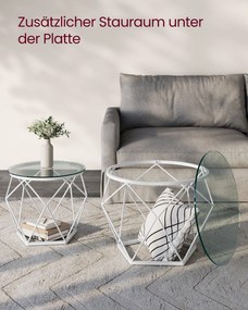 Conjunto de 2 mesas de sala de estar modernas em branco e transparente