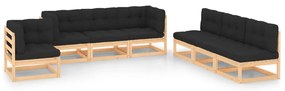 7 pcs conjunto lounge de jardim c/ almofadões pinho maciço