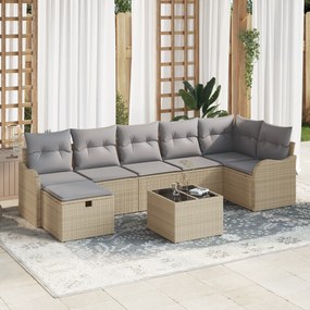 Conjunto de Sofá de Jardim vidaXL 8 Peças com Almofadas Bege em Polivi