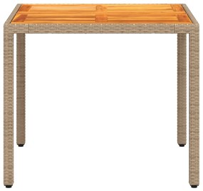 Mesa de jardim 90x90x75 cm vime PE e madeira de acácia bege