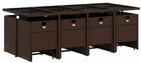 13 pcs conjunto jantar p/ jardim c/ almofadões vime PE castanho